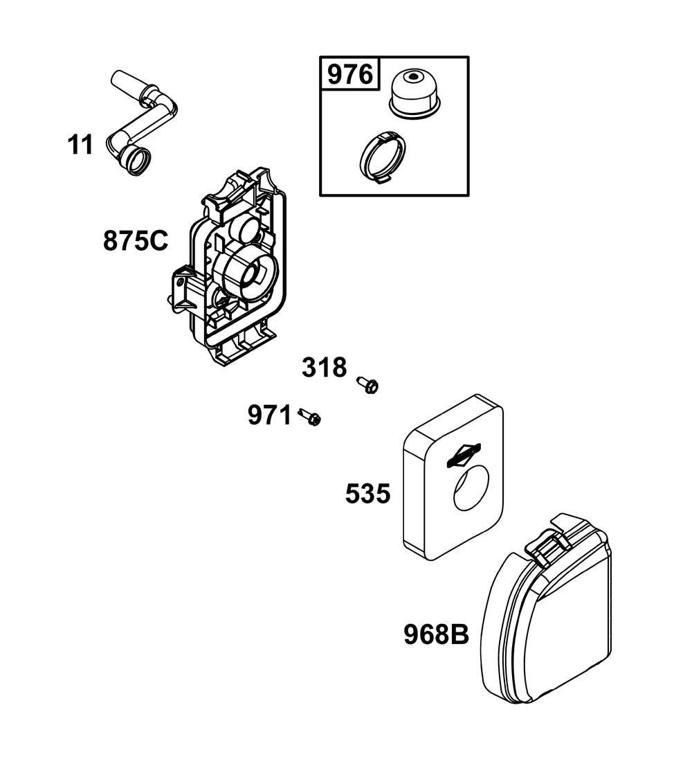 Air Cleaner Group Diagram and Parts List for 09P702-0297-F1 020000 - 09Z999 Briggs and Stratton Engine
